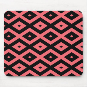 Coral and black diamond pattern mouse mat