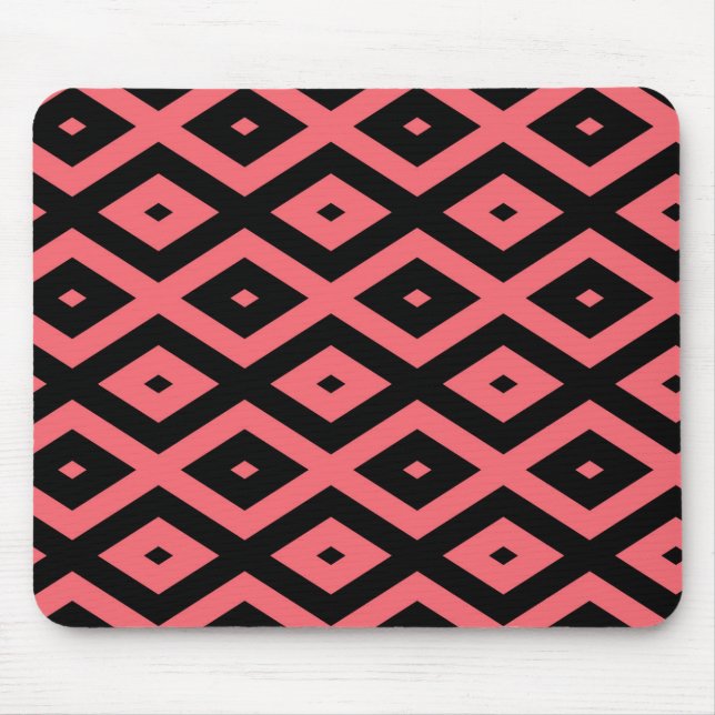 Coral and black diamond pattern mouse mat (Front)