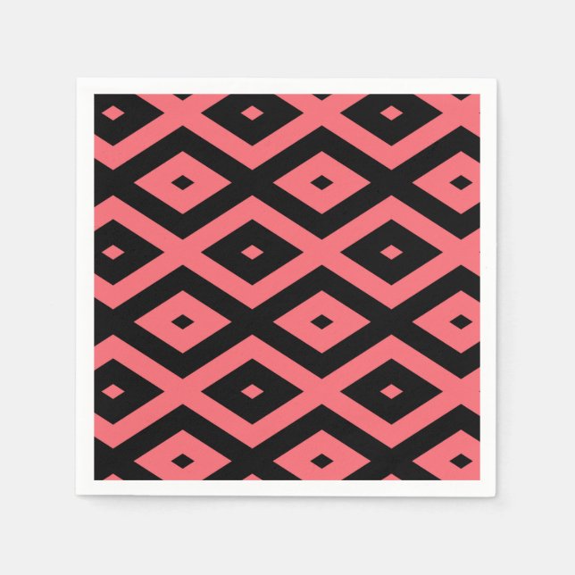 Coral and black diamond pattern napkin (Front)