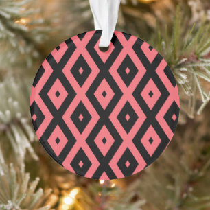 Coral and black diamond pattern ornament