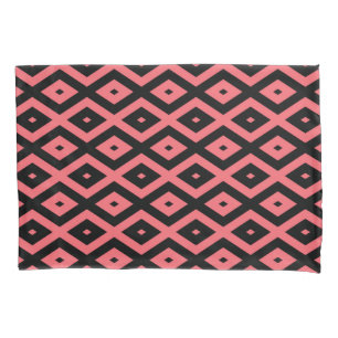 Coral and black diamond pattern pillowcase