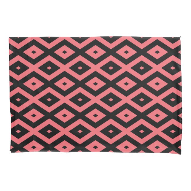 Coral and black diamond pattern pillowcase (Front)