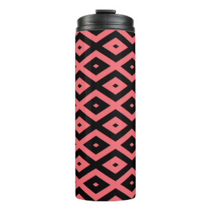 Coral and black diamond pattern thermal tumbler