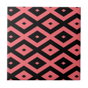 Coral and black diamond pattern tile