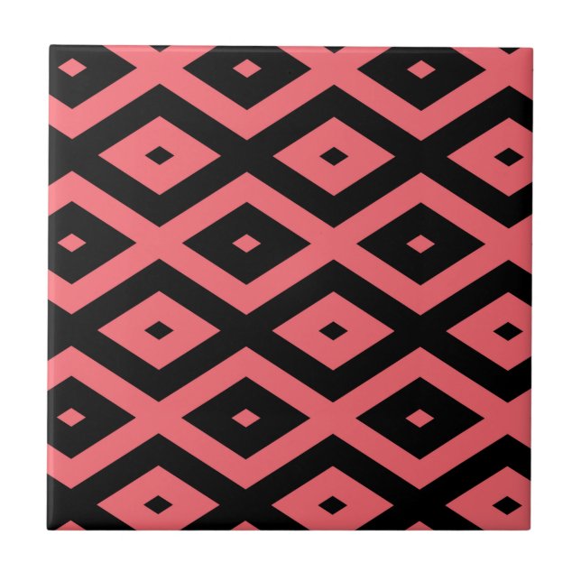 Coral and black diamond pattern tile (Front)