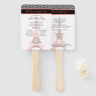 Coral and Black Paris Quinceanera Program Hand Fan