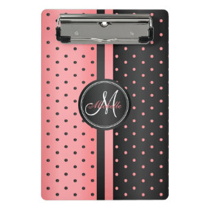 Coral and Black Polka Dots - Monogram Mini Clipboard