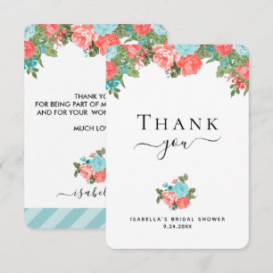 Coral and Blue Teal Floral Thank You Card