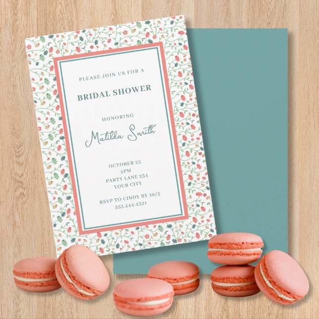 Coral and Blue Wildflowers  BRIDAL SHOWER Invitation (Creator Uploaded)