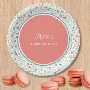 Coral and Blue Wildflowers  BRIDAL SHOWER Paper Plate