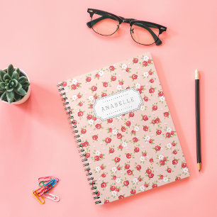 Coral and Blush Chic Vintage Floral Print Monogram Notebook