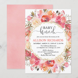 Coral and blush pink girl baby brunch shower invitation