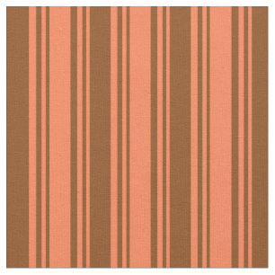 Coral and Brown Coloured Lined/Striped Pattern Fabric