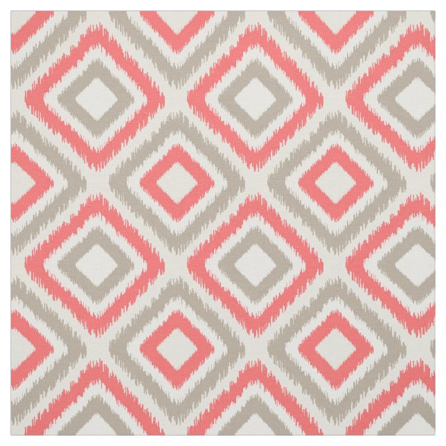 Coral and brown Modern Ikat pattern Fabric (Swatch)