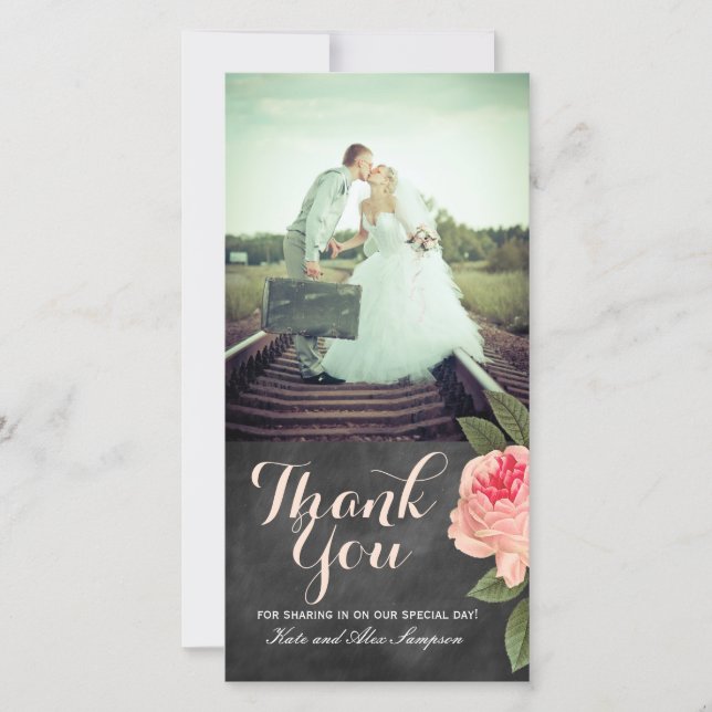 Coral and Chalkboard Thank You Photo Card (4x8) (Front)