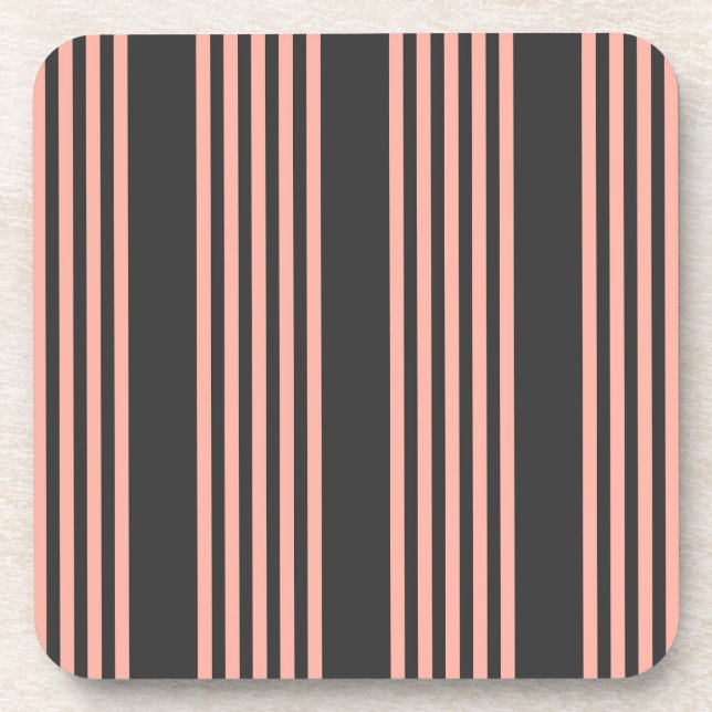 Coral and charcoal five stripe pattern coaster (Front)