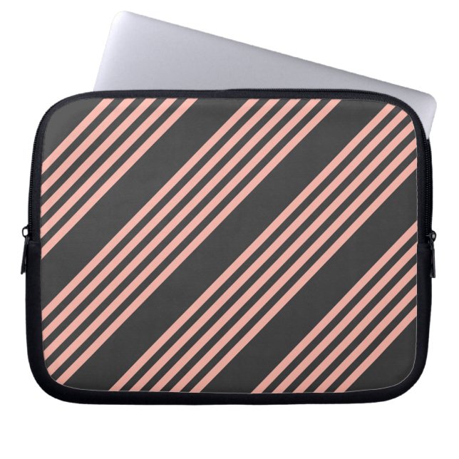 Coral and charcoal five stripe pattern laptop sleeve (Front)