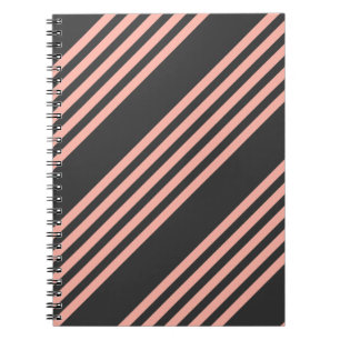Coral and charcoal five stripe pattern notebook