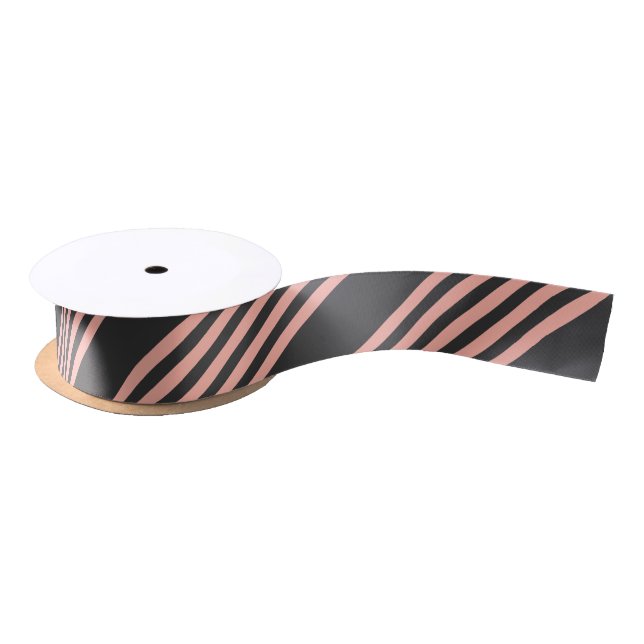 Coral and charcoal five stripe pattern satin ribbon (Spool)