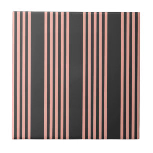 Coral and charcoal five stripe pattern tile