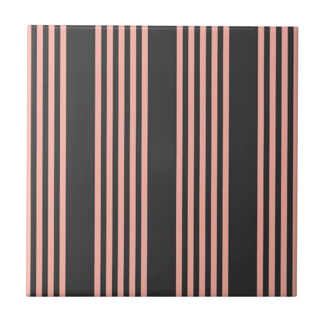 Coral and charcoal five stripe pattern tile (Front)