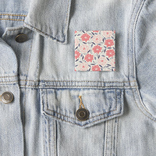 Coral and Cream Floral Pattern Vintage Dahlia  15 Cm Square Badge