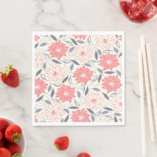Coral and Cream Floral Pattern Vintage Dahlia  Napkin