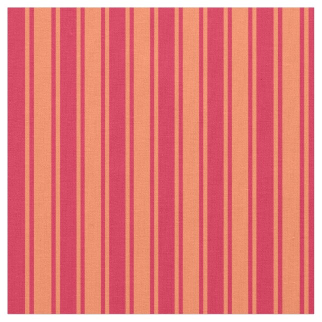 Coral and Crimson Coloured Lined/Striped Pattern Fabric (Close Up)