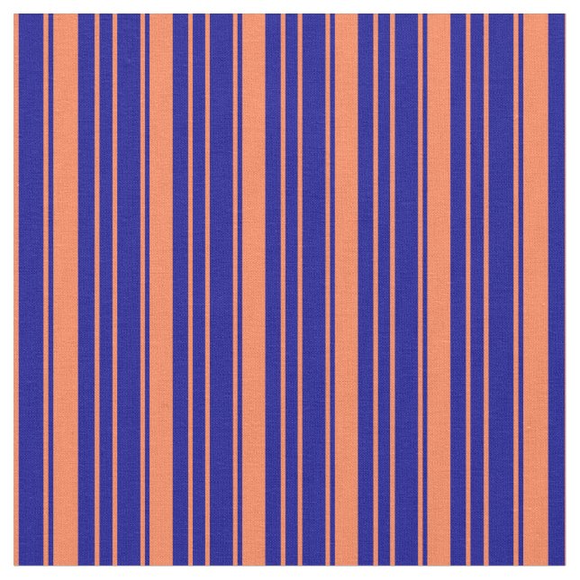 Coral and Dark Blue Coloured Pattern Fabric (Close Up)