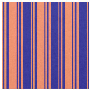 Coral and Dark Blue Coloured Stripes Pattern Fabric