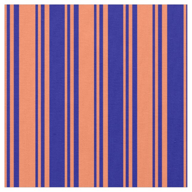 Coral and Dark Blue Coloured Stripes Pattern Fabric (Close Up)