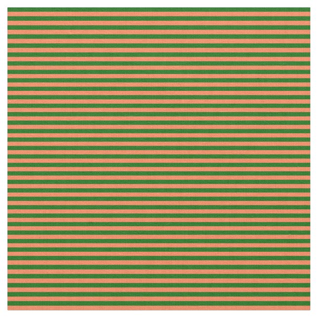 Coral and Dark Green Coloured Striped Pattern Fabric (Close Up)