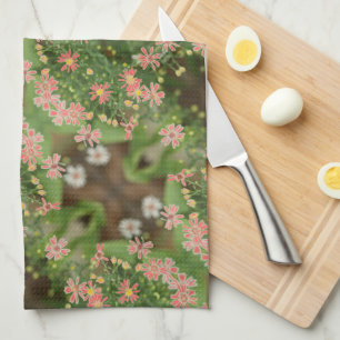 Coral and Dark Green Tea Towel