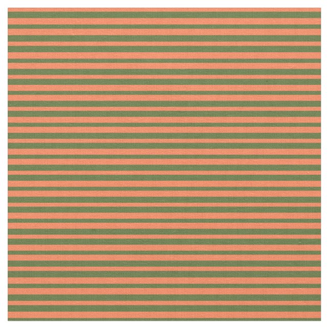 Coral and Dark Olive Green Pattern Fabric (Close Up)