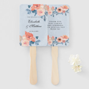 Coral and Dusty Blue Floral Wedding Hand Fan