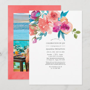 Coral and Fandango Floral Celebration of Life Invitation
