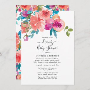 Coral and Fandango Floral Drive By Shower Invitation