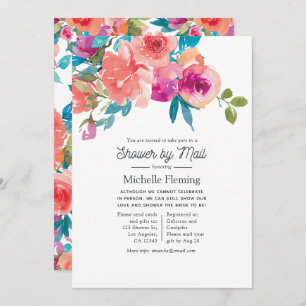 Coral and Fandango Floral Shower by Mail Invitation