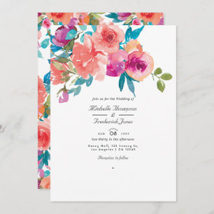 Coral and Fandango Floral Wedding Photo Invitation