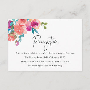 Coral and Fandango Floral Wedding Reception Enclosure Card