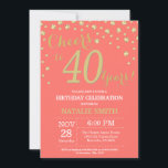 Coral and Gold 40th Birthday Diamond Invitation<br><div class="desc">40th Birthday Invitation with Coral and Gold Glitter Diamond Background. Gold Confetti. Adult Birthday. Male Men or Women Birthday. For further customisation,  please click the "Customise it" button and use our design tool to modify this template.</div>