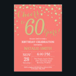 Coral and Gold 60th Birthday Diamond Invitation<br><div class="desc">60th Birthday Invitation with Coral and Gold Glitter Diamond Background. Gold Confetti. Adult Birthday. Male Men or Women Birthday. For further customisation,  please click the "Customise it" button and use our design tool to modify this template.</div>