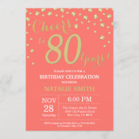 Coral and Gold 80th Birthday Diamond