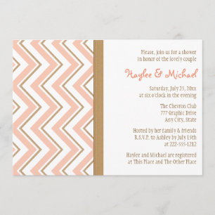 Coral and Gold Chevron Couples Wedding Shower Invitation