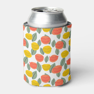 Coral and Gold Flowers  Can Cooler