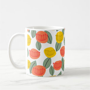 Coral and Gold Flowers  Coffee Mug