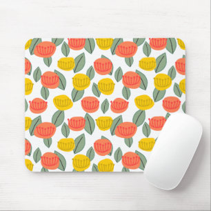 Coral and Gold Flowers Mouse Mat