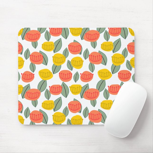 Coral and Gold Flowers  Mouse Mat (With Mouse)