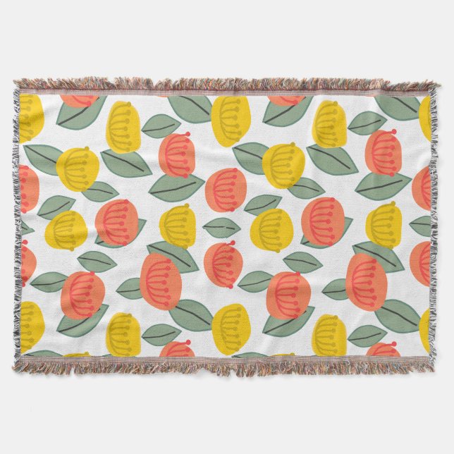 Coral and Gold Flowers  Throw Blanket (Front)