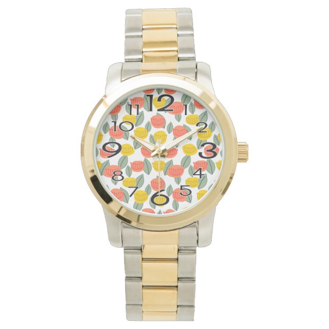 Coral and Gold Flowers  Watch (Front)